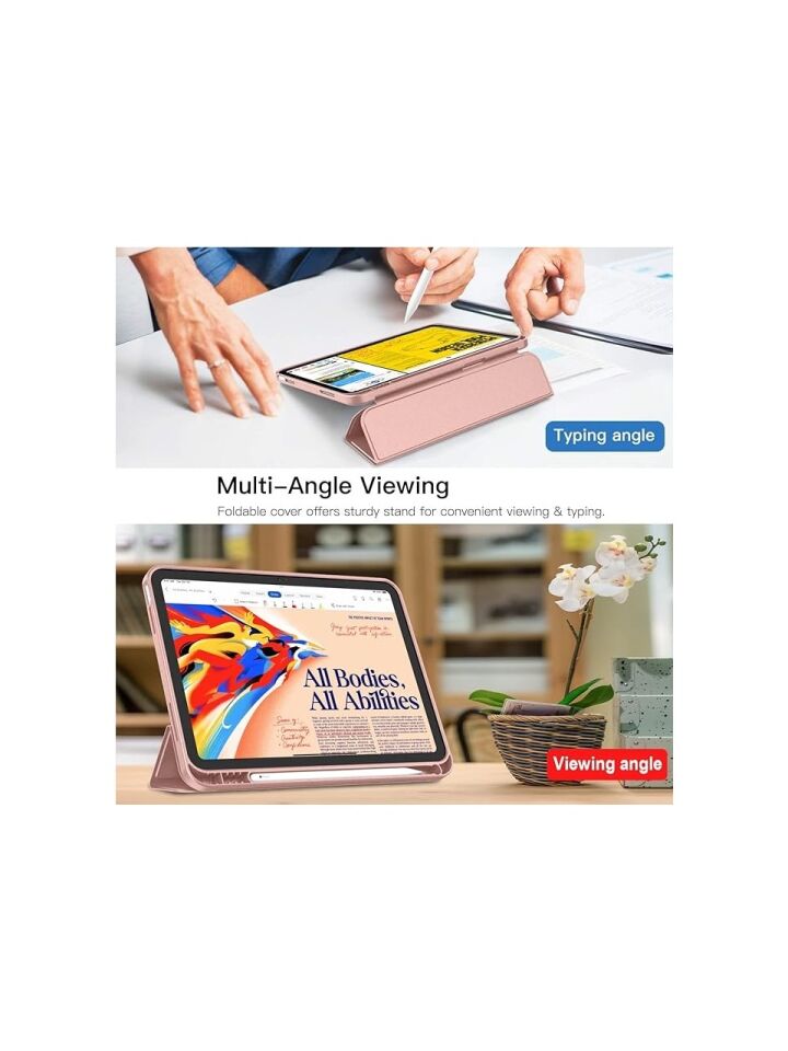 Apple iPad 10. Nesil 10.9 (2022) Kalemlikli Yatay Standlı Stromix Smart Kılıf A2696 A2757 A2777 A3162 Pembe