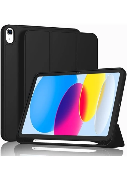 Apple iPad 10. Nesil 10.9 (2022) Kalemlikli Yatay Standlı Stromix Smart Kılıf A2696 A2757 A2777 A3162 Siyah