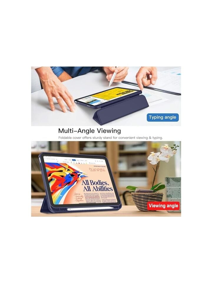 Apple iPad 10. Nesil 10.9 (2022) Kalemlikli Yatay Standlı Stromix Smart Kılıf A2696 A2757 A2777 A3162 Lacivert