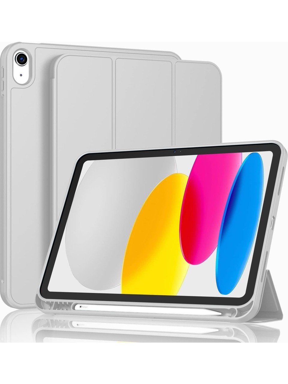Apple iPad 10. Nesil 10.9 (2022) Kalemlikli Yatay Standlı Stromix Smart Kılıf A2696 A2757 A2777 A3162 Gri