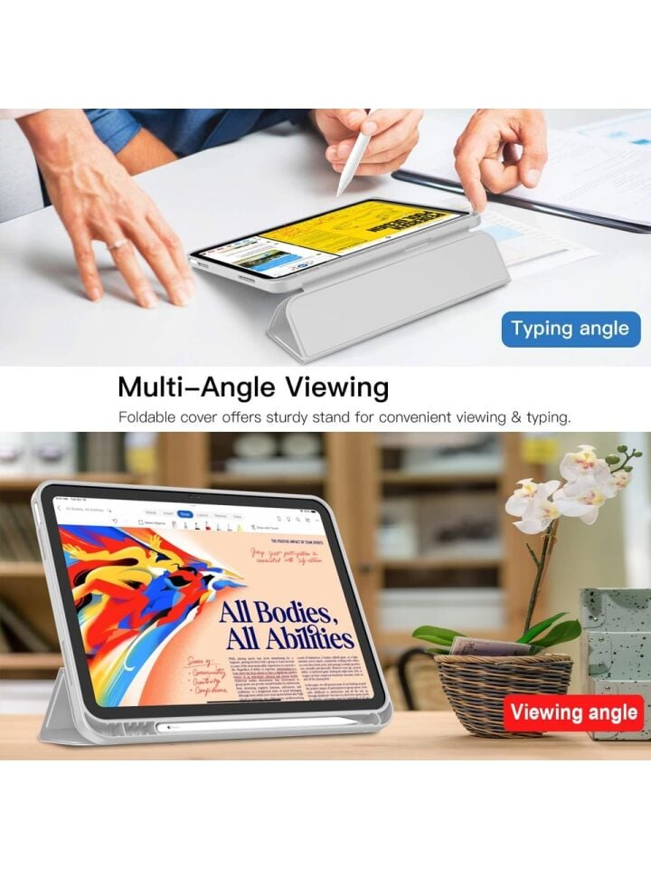 Apple iPad 10. Nesil 10.9 (2022) Kalemlikli Yatay Standlı Stromix Smart Kılıf A2696 A2757 A2777 A3162 Gri