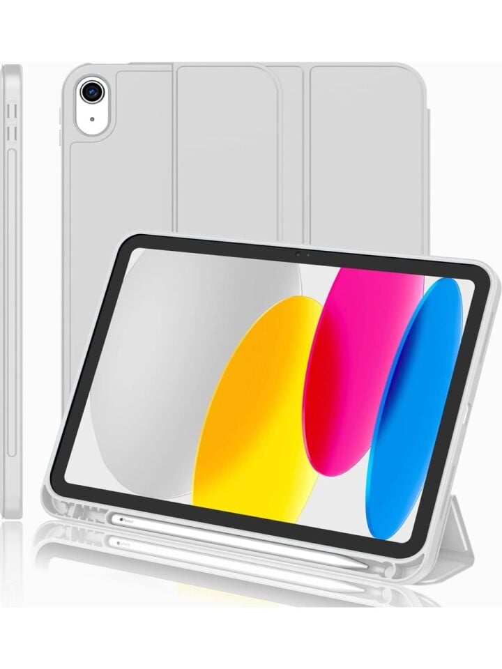 Apple iPad 10. Nesil 10.9 (2022) Kalemlikli Yatay Standlı Stromix Smart Kılıf A2696 A2757 A2777 A3162 Gri