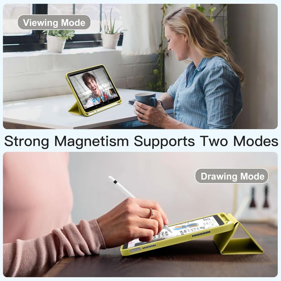Apple iPad 10. Nesil 10.9 (2022) Kalemlikli Yatay Standlı Stromix Smart Kılıf A2696 A2757 A2777 A3162 Sarı