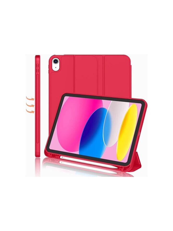 Apple iPad A16 11 Inc (2025) Kalemlikli Uyku Modlu Yatay Standlı Stromix Smart Kılıf A3354 A3355 Kırmızı
