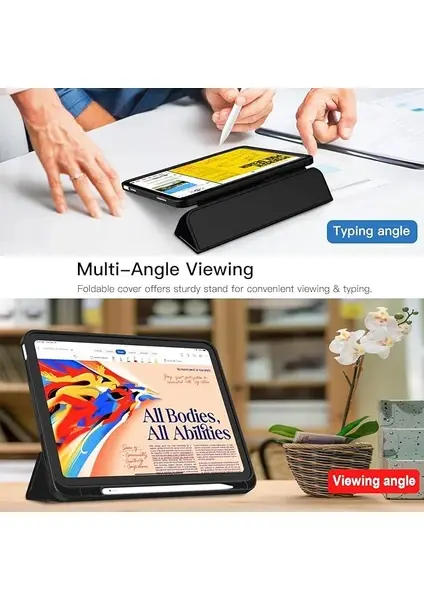 Apple iPad A16 11 Inc (2025) Kalemlikli Uyku Modlu Yatay Standlı Stromix Smart Kılıf A3354 A3355 Siyah