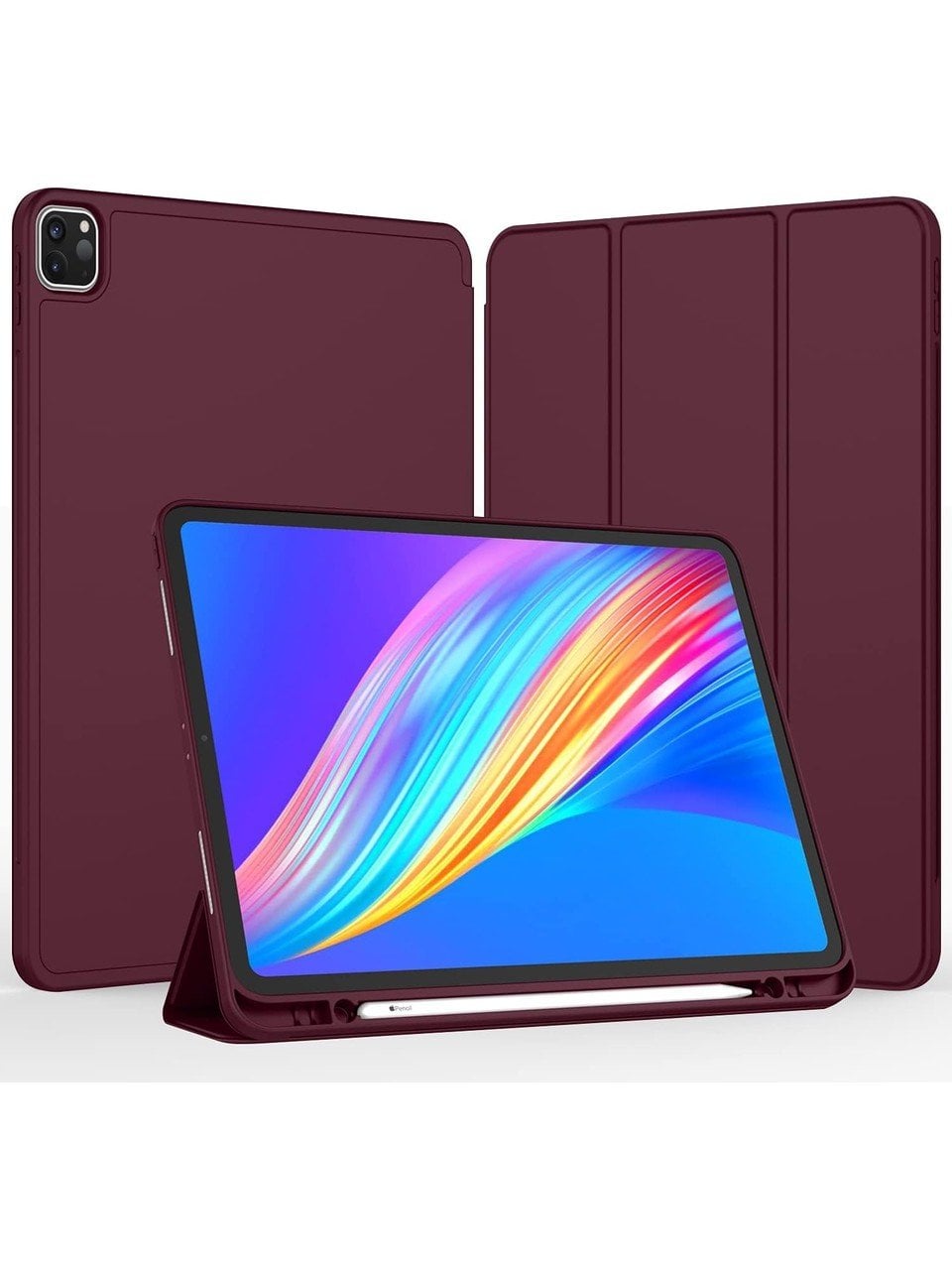 Apple iPad Pro 11 (2021) 3. Nesil Kalemlikli Yatay Standlı Stromix Smart Kılıf A2377 A2459 A2301 A2460 Bordo