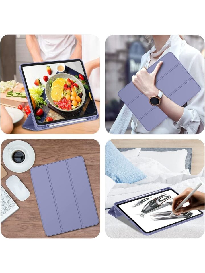 Apple iPad Pro 11 (2021) 3. Nesil Kalemlikli Yatay Standlı Stromix Smart Kılıf A2377 A2459 A2301 A2460 Lavanta