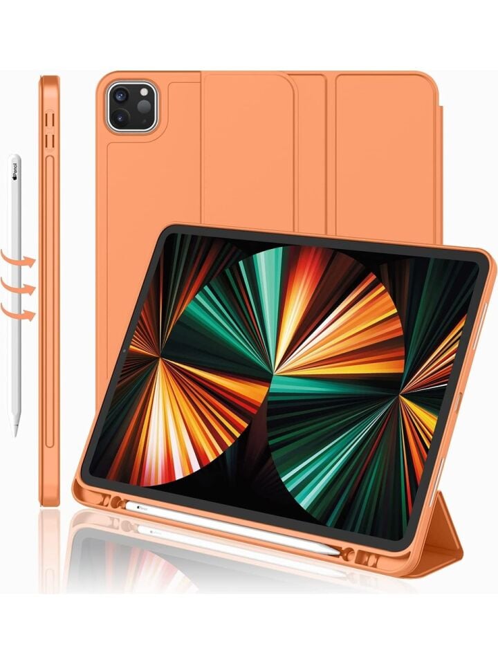 Apple iPad Pro 11 (2021) 3. Nesil Kalemlikli Yatay Standlı Stromix Smart Kılıf A2377 A2459 A2301 A2460 Turuncu
