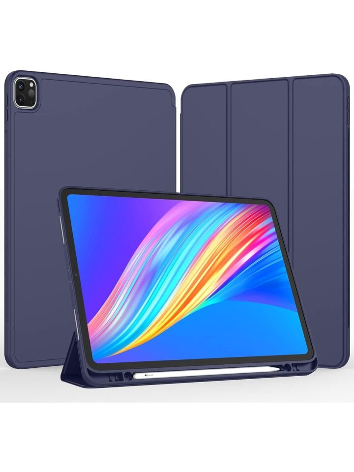 Apple iPad Pro 11 (2022) 4. Nesil Kalemlikli Yatay Standlı Stromix Smart Kılıf A2378 A2461 A2379 A2462 Lacivert