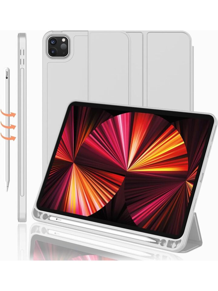 Apple iPad Pro 11 (2022) 4. Nesil Kalemlikli Yatay Standlı Stromix Smart Kılıf A2378 A2461 A2379 A2462 Gri