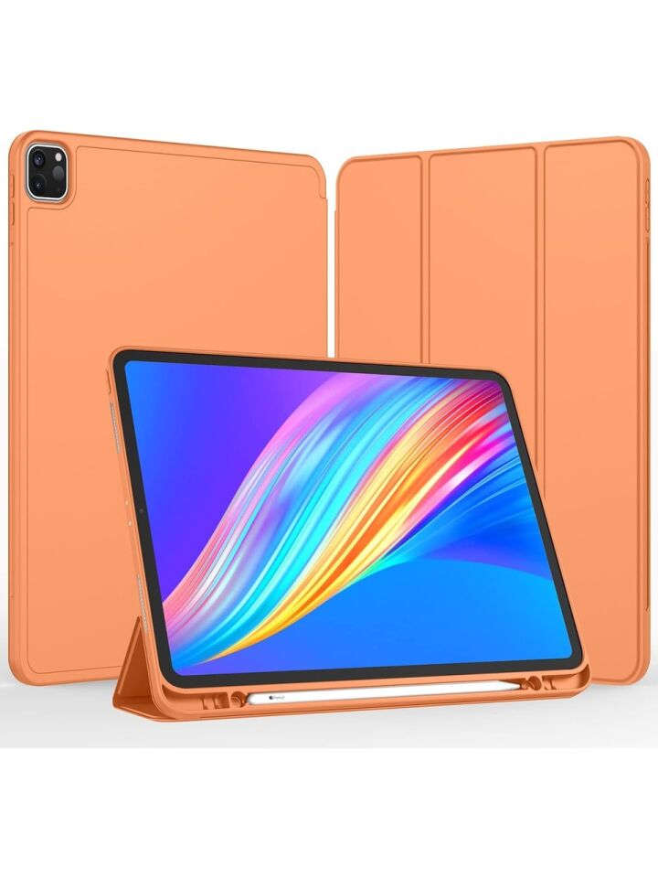Apple iPad Pro 11 (2022) 4. Nesil Kalemlikli Yatay Standlı Stromix Smart Kılıf A2378 A2461 A2379 A2462 Turuncu