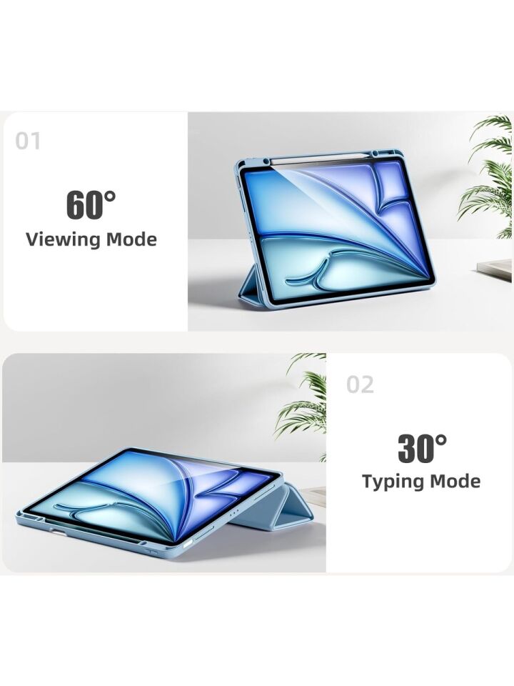 Apple iPad Pro 13 M4 (2024) Kalemlikli Uyku Modlu Yatay Standlı Stromix Smart Kılıf Açık Mavi