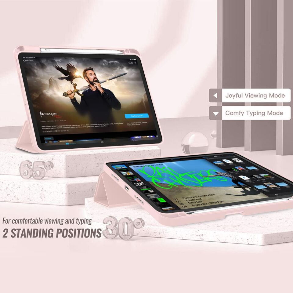 Apple iPad Air 13 M3 (2025) Kalem Şarjına Uygun Kalemlikli Yatay Standlı Stromix Smart Kılıf Rose Gold