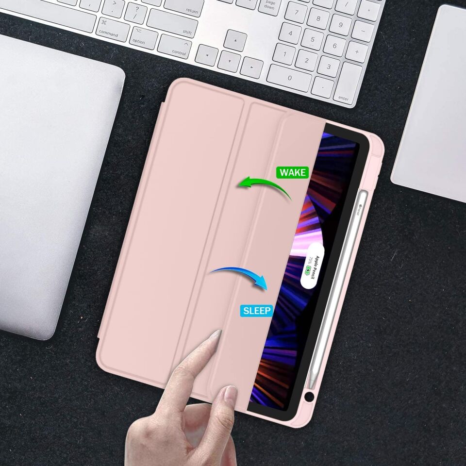 Apple iPad Air 13 M3 (2025) Kalem Şarjına Uygun Kalemlikli Yatay Standlı Stromix Smart Kılıf Rose Gold