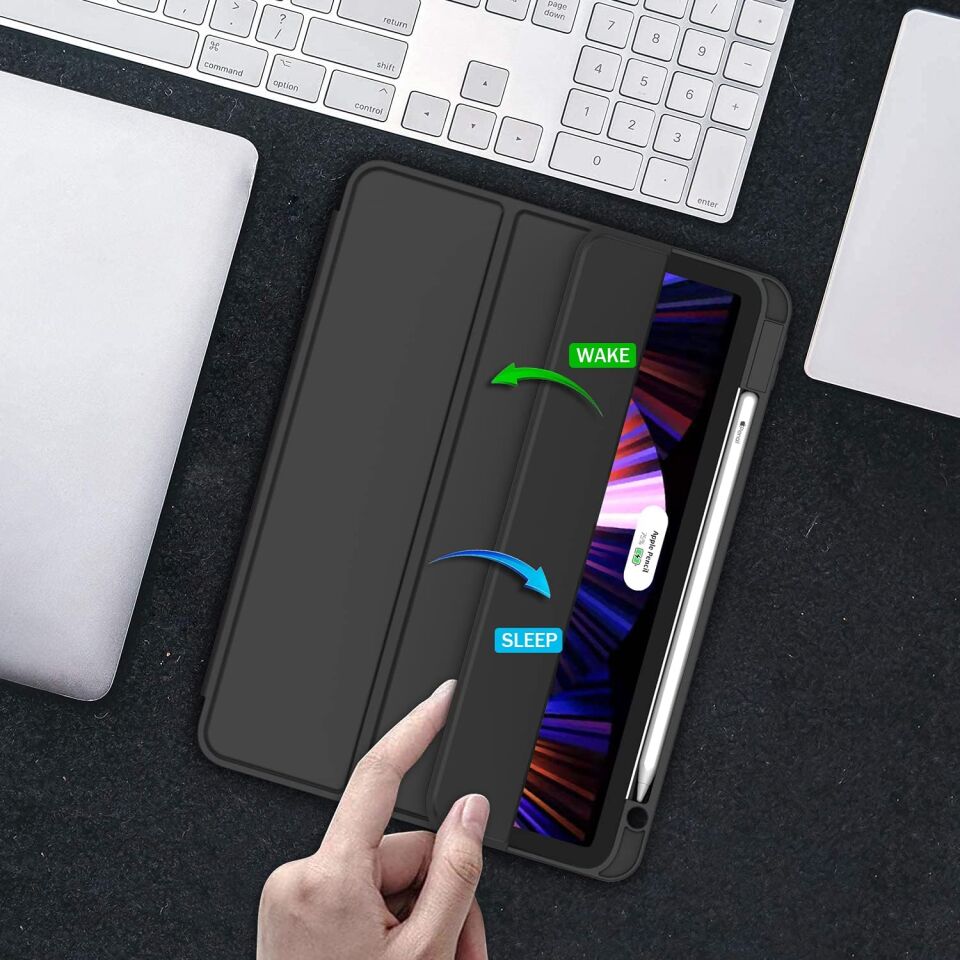 Apple iPad Air 13 M3 (2025) Kalem Şarjına Uygun Kalemlikli Yatay Standlı Stromix Smart Kılıf Siyah