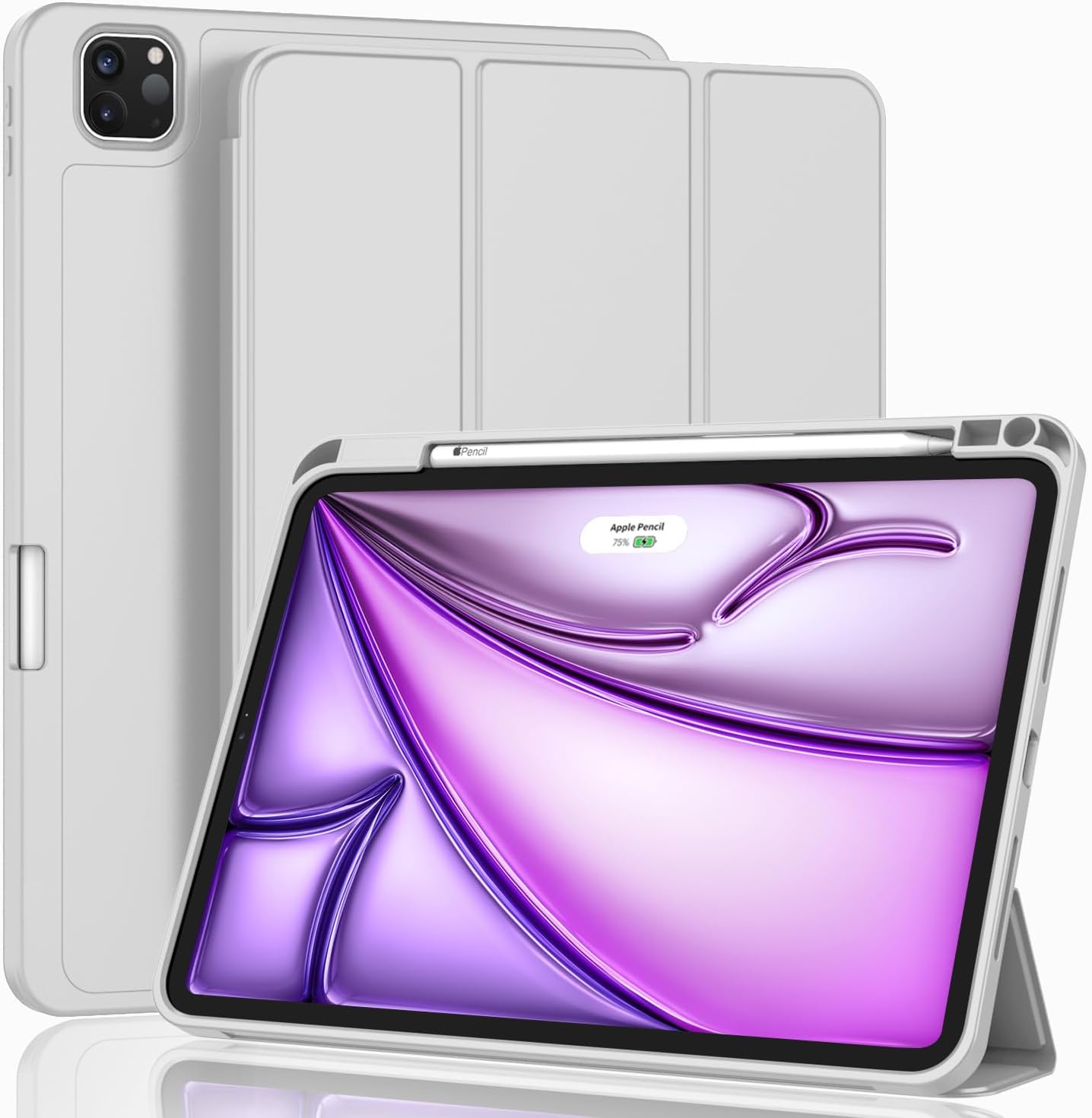 Apple iPad Air 13 M3 (2025) Kalem Şarjına Uygun Kalemlikli Yatay Standlı Stromix Smart Kılıf Gri