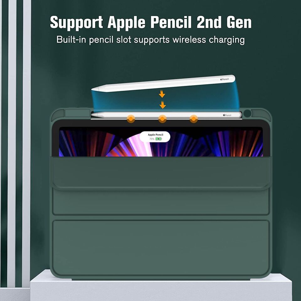 Apple iPad Air 13 M4 (2026) Kalem Şarjına Uygun Kalemlikli Yatay Standlı Stromix Smart Kılıf Haki