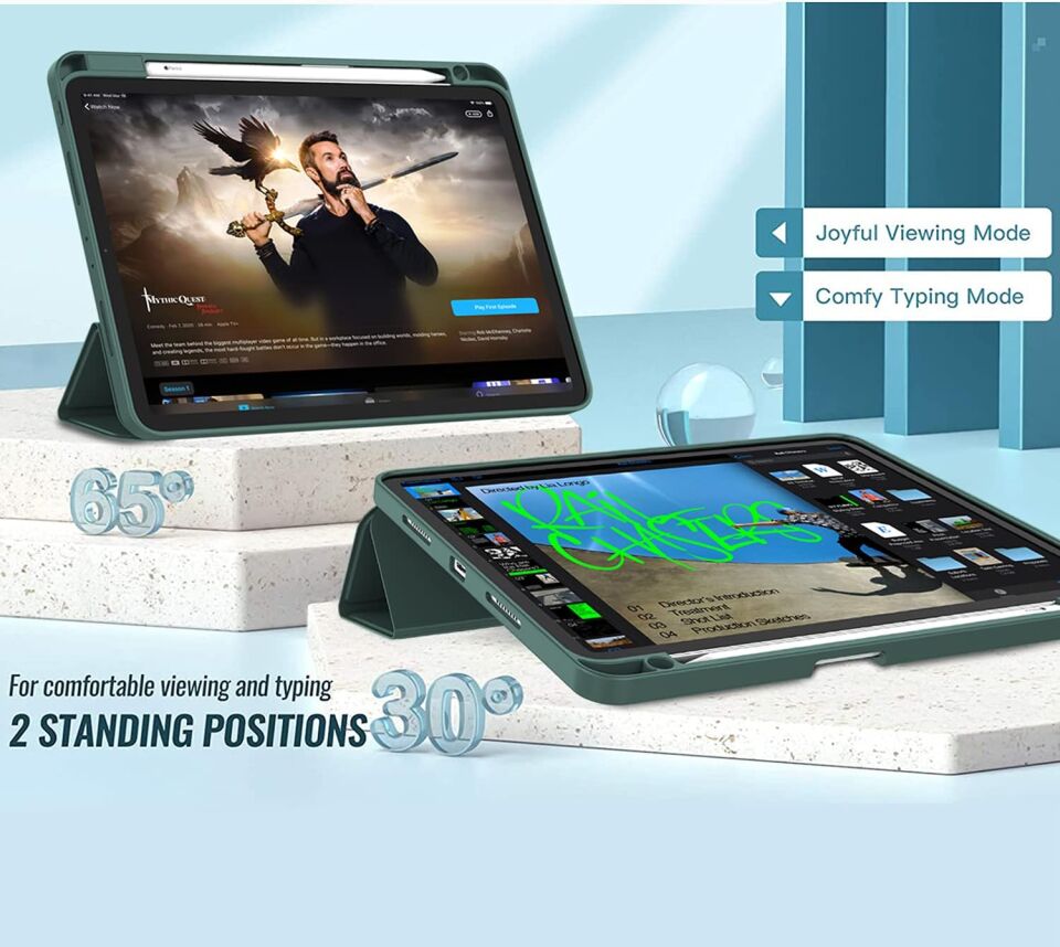 Apple iPad Air 13 M4 (2026) Kalem Şarjına Uygun Kalemlikli Yatay Standlı Stromix Smart Kılıf Haki