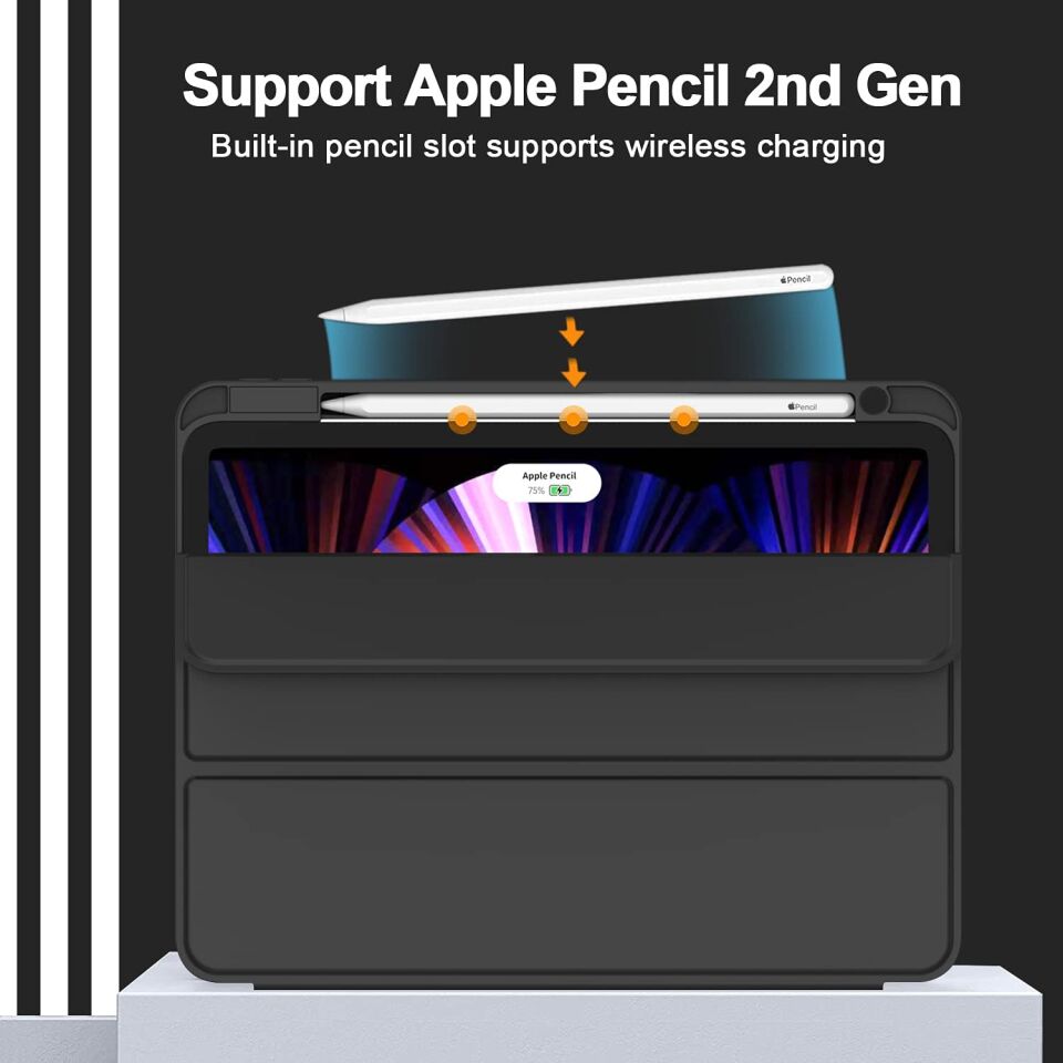 Apple iPad Air 13 M4 (2026) Kalem Şarjına Uygun Kalemlikli Yatay Standlı Stromix Smart Kılıf Siyah