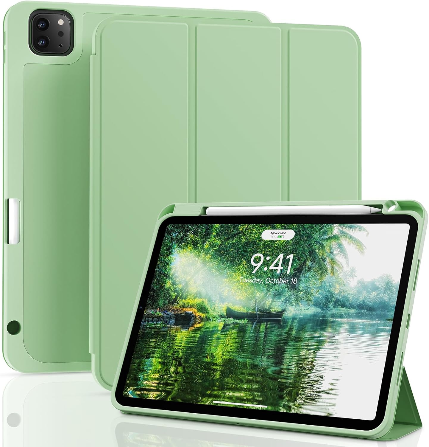 Apple iPad Air 13 M4 (2026) Kalem Şarjına Uygun Kalemlikli Yatay Standlı Stromix Smart Kılıf Açık Yeşil