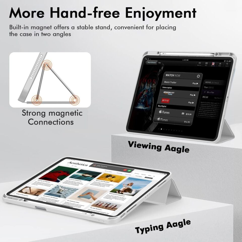 Apple iPad Air 13 M4 (2026) Kalem Şarjına Uygun Kalemlikli Yatay Standlı Stromix Smart Kılıf Gri