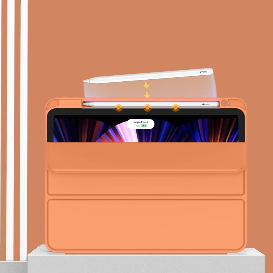 Apple iPad Air 13 M4 (2026) Kalem Şarjına Uygun Kalemlikli Yatay Standlı Stromix Smart Kılıf Turuncu