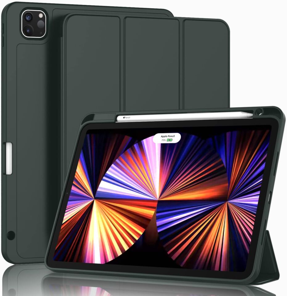 Apple iPad Air 13 M2 (2024) Kalem Şarjına Uygun Kalemlikli Yatay Standlı Stromix Smart Kılıf Haki