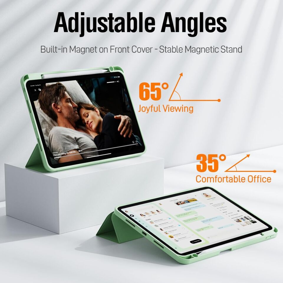Apple iPad Air 13 M2 (2024) Kalem Şarjına Uygun Kalemlikli Yatay Standlı Stromix Smart Kılıf Açık Yeşil