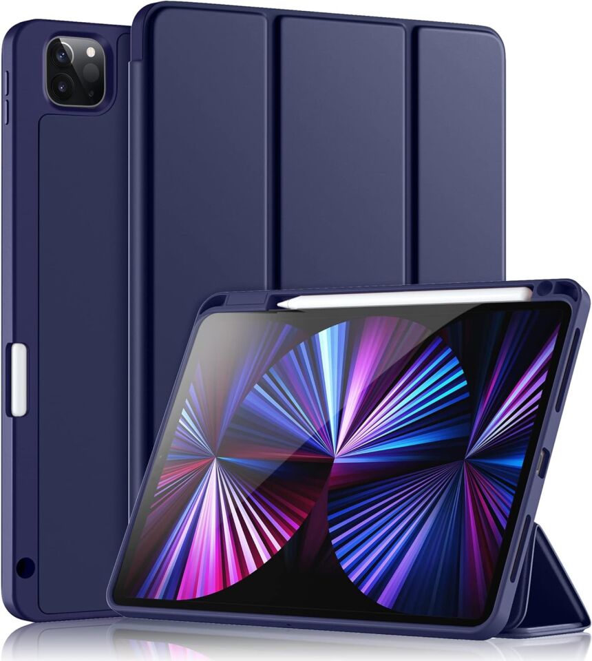 Apple iPad Air 13 M2 (2024) Kalem Şarjına Uygun Kalemlikli Yatay Standlı Stromix Smart Kılıf Lacivert