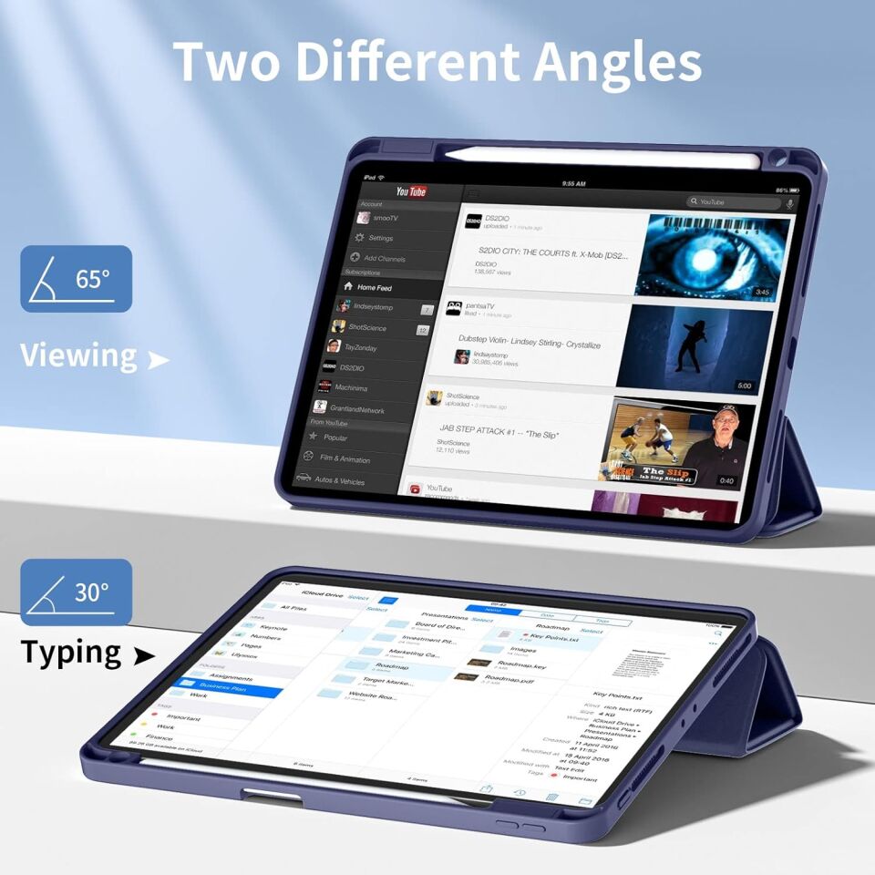 Apple iPad Air 13 M2 (2024) Kalem Şarjına Uygun Kalemlikli Yatay Standlı Stromix Smart Kılıf Lacivert