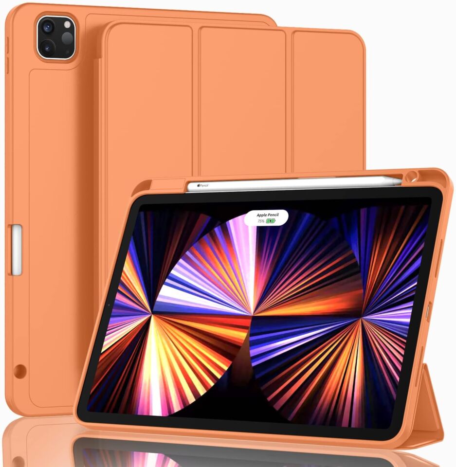 Apple iPad Air 13 M2 (2024) Kalem Şarjına Uygun Kalemlikli Yatay Standlı Stromix Smart Kılıf Turuncu