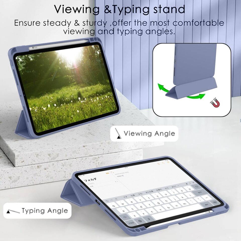 Apple iPad Air 13 M2 (2024) Kalem Şarjına Uygun Kalemlikli Yatay Standlı Stromix Smart Kılıf Lavanta