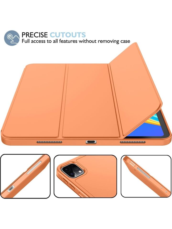 Apple iPad Pro 12.9 (2021) 5. Nesil Kalemlikli Yatay Standlı Stromix Smart Kılıf A2378 A2461 A2379 Turuncu