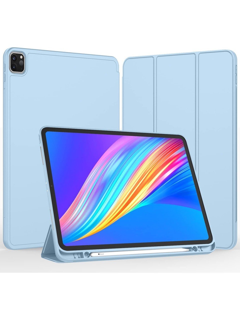 Apple iPad Pro 12.9 (2022) 6. Nesil Kalemlikli Yatay Standlı Stromix Smart Kılıf A2436 A2437 A2764 A2766 Mavi
