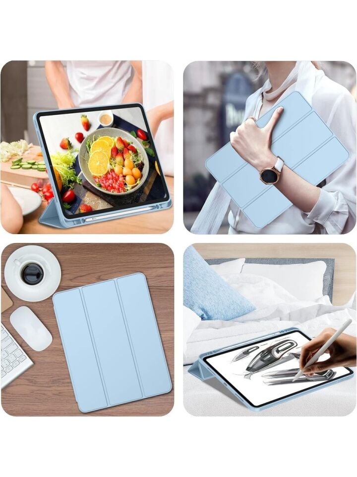 Apple iPad Pro 12.9 (2022) 6. Nesil Kalemlikli Yatay Standlı Stromix Smart Kılıf A2436 A2437 A2764 A2766 Mavi