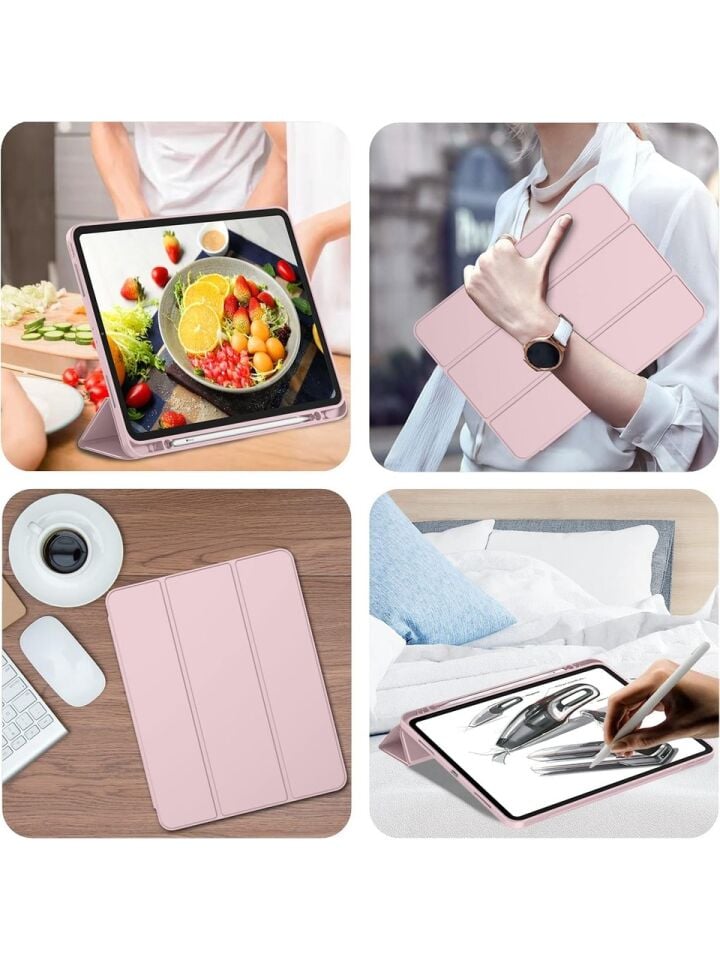 Apple iPad Pro 12.9 (2022) 6. Nesil Kalemlikli Yatay Standlı Stromix Smart Kılıf A2436 A2437 A2764 A2766 Pembe