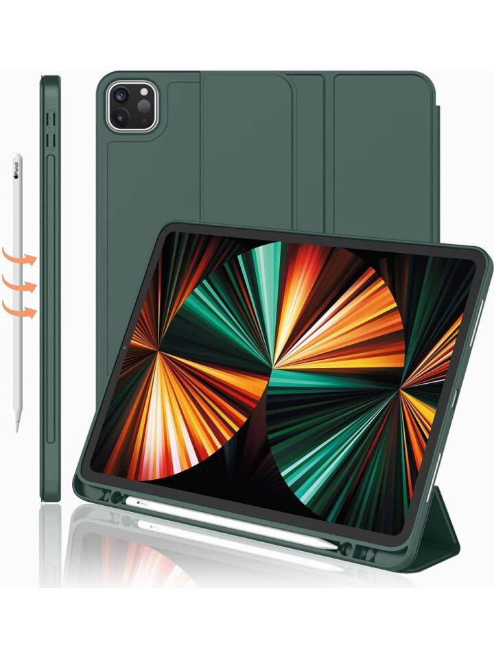 Apple iPad Pro 12.9 (2020) 4. Nesil Kalemlikli Yatay Standlı Stromix Smart Kılıf A2229 A2069 A2232 A2233 Haki