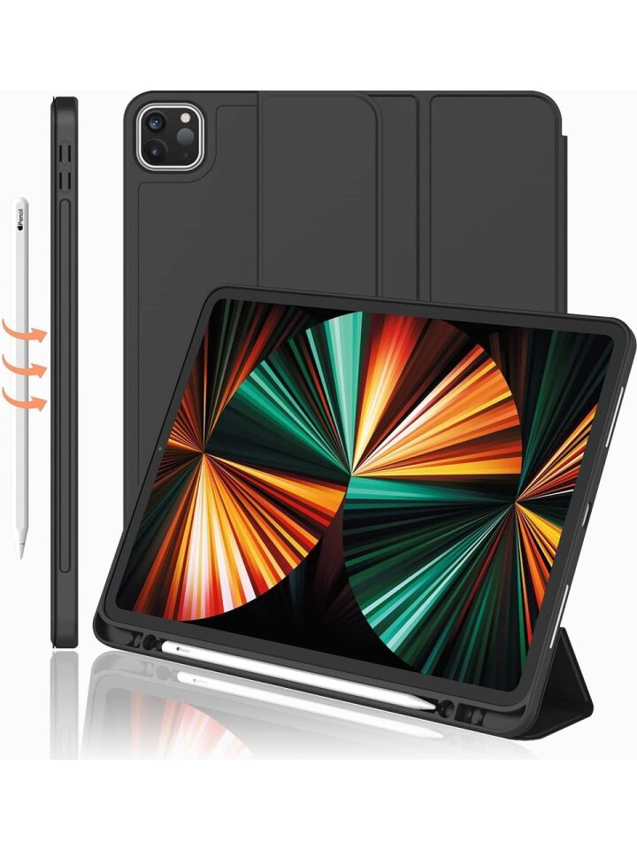 Apple iPad Pro 12.9 (2020) 4. Nesil Kalemlikli Yatay Standlı Stromix Smart Kılıf A2229 A2069 A2232 A2233 Siyah