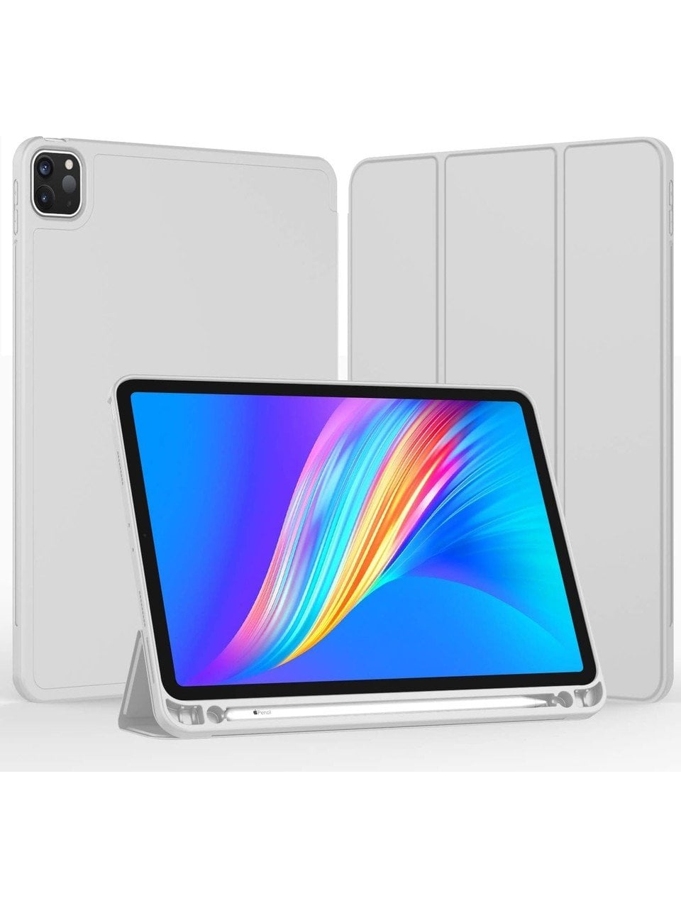 Apple iPad Pro 12.9 (2020) 4. Nesil Kalemlikli Yatay Standlı Stromix Smart Kılıf A2229 A2069 A2232 A2233 Gri