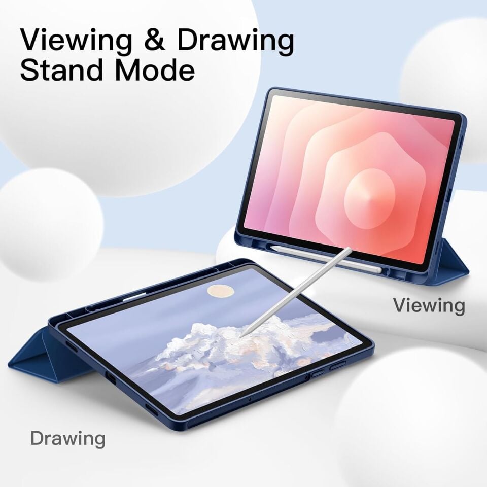 Samsung Galaxy Tab S11 Kalem Şarjına Uygun Kalemlikli Uyku Modlu Stromix Standlı Kapaklı Kılıf SM-X730 Lacivert