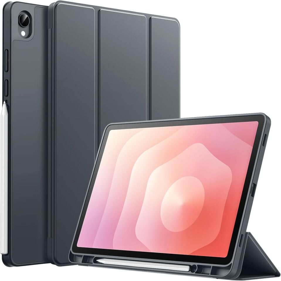 Samsung Galaxy Tab S11 Kalem Şarjına Uygun Kalemlikli Uyku Modlu Stromix Standlı Kapaklı Kılıf SM-X730 Füme