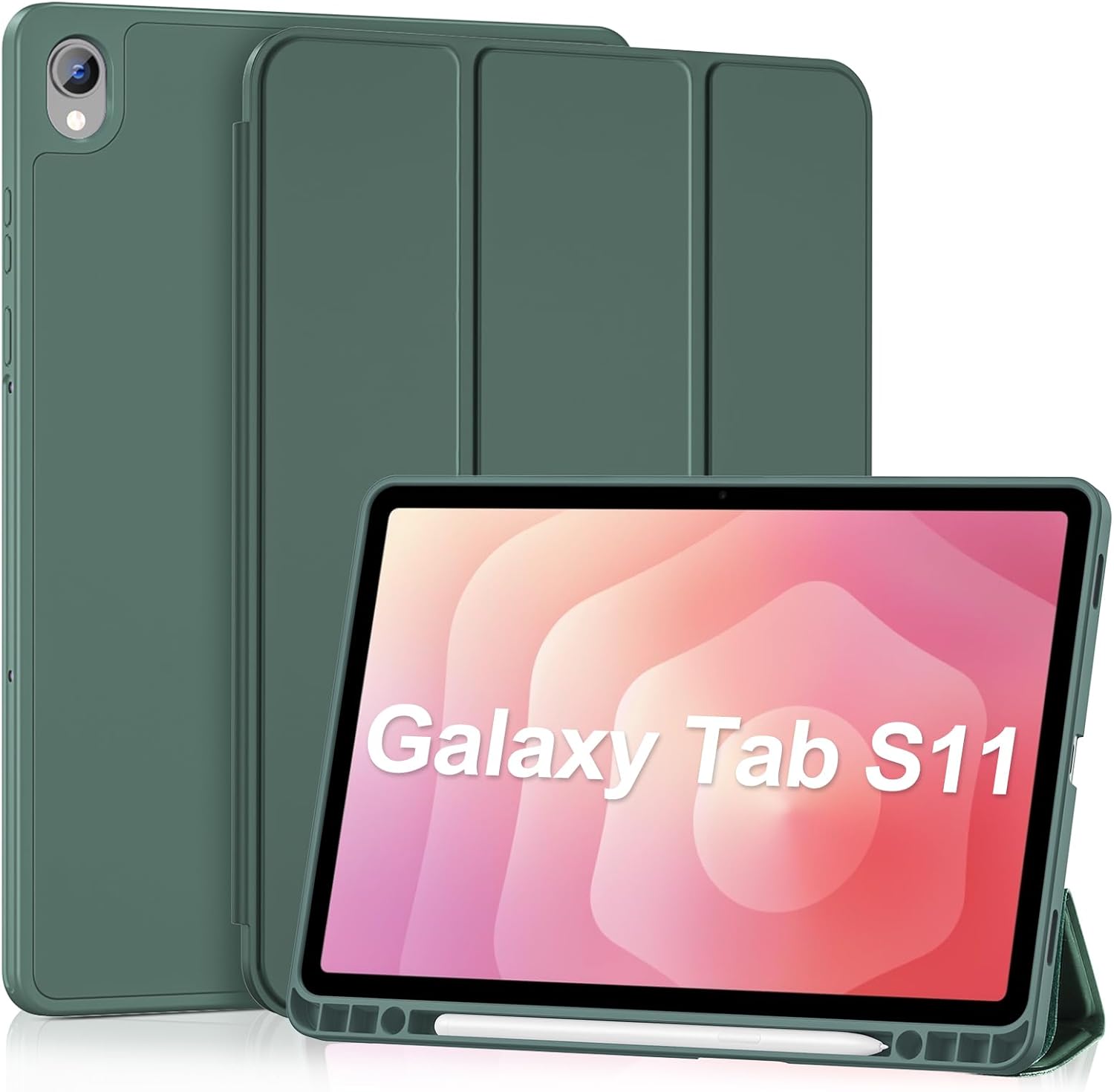 Samsung Galaxy Tab S11 Kalem Şarjına Uygun Kalemlikli Uyku Modlu Stromix Standlı Kapaklı Kılıf SM-X730 Haki