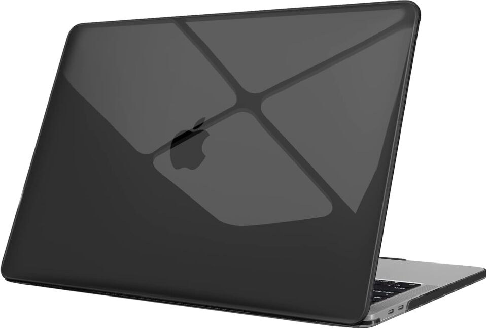 Apple MacBook Air 13.6 M3 2024 Darbelere Dayanıklı Ön Arka Clear Parlak Kapak Kılıf A3113 Siyah