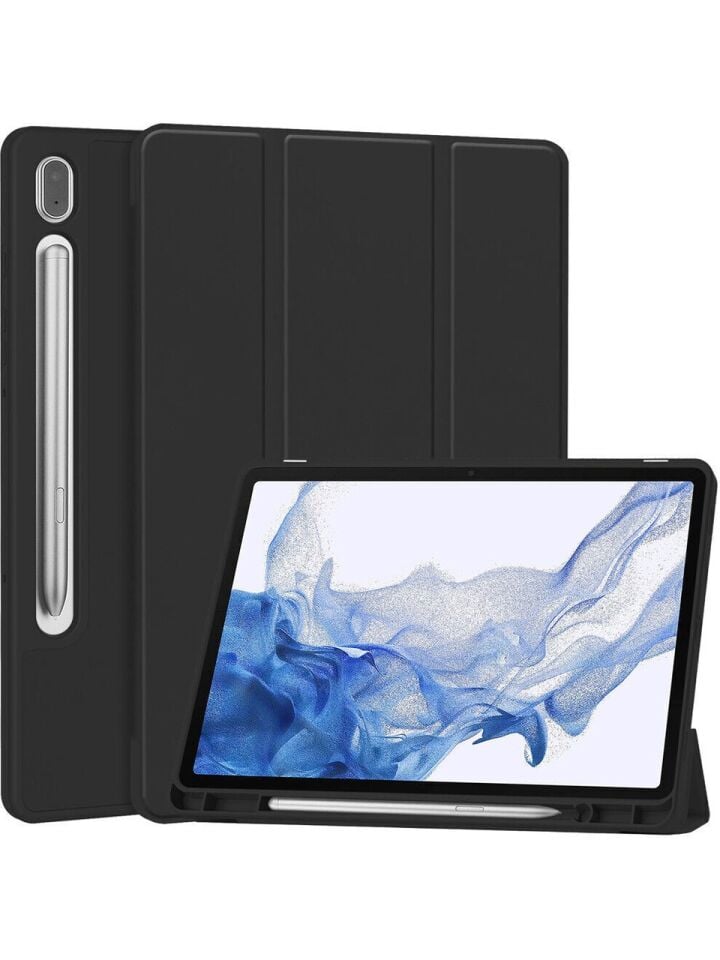 Samsung Galaxy Tab S9 Plus X810-X816B-X818 Kalemlikli Uyku Modlu Stromix Standlı Kapaklı Kılıf Siyah