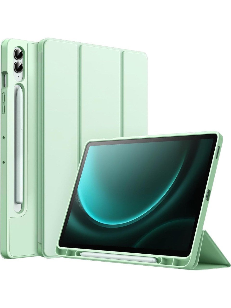 Samsung Galaxy Tab S9 Fe Plus SM-X610/X616 Kalemlikli Uyku Modlu Stromix Standlı Kapaklı Kılıf Yeşil