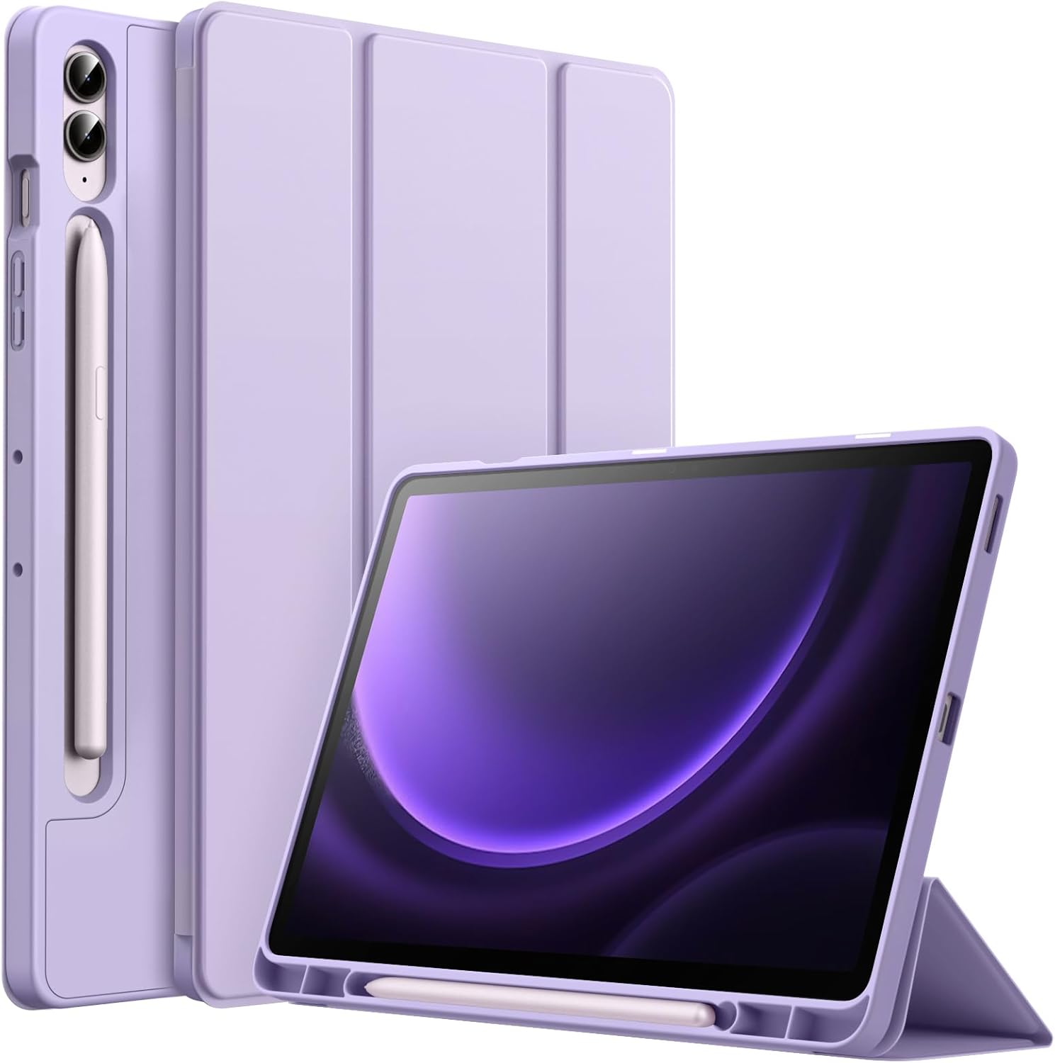 Samsung Galaxy Tab S9 Fe Plus SM-X610/X616 Kalemlikli Uyku Modlu Stromix Standlı Kapaklı Kılıf Lila