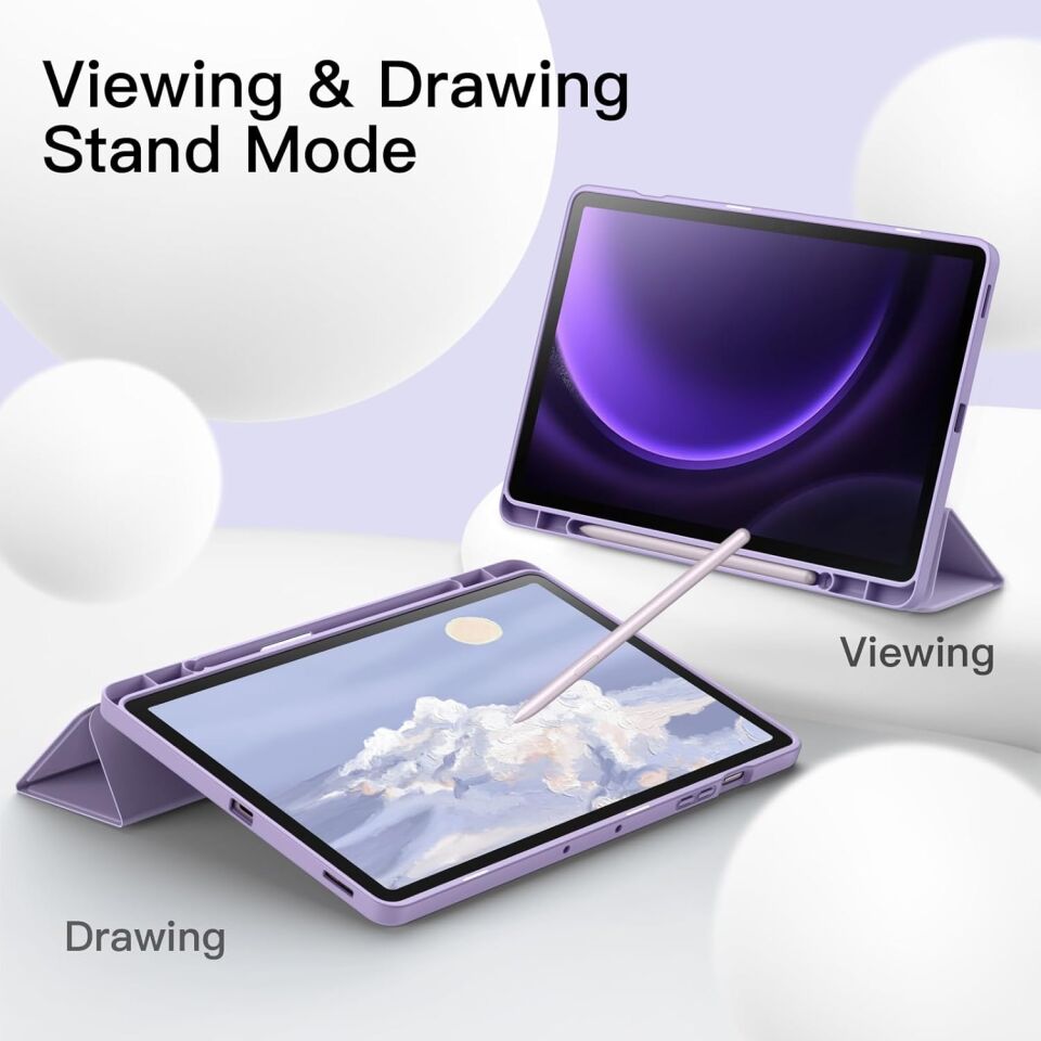 Samsung Galaxy Tab S9 Fe Plus SM-X610/X616 Kalemlikli Uyku Modlu Stromix Standlı Kapaklı Kılıf Lila