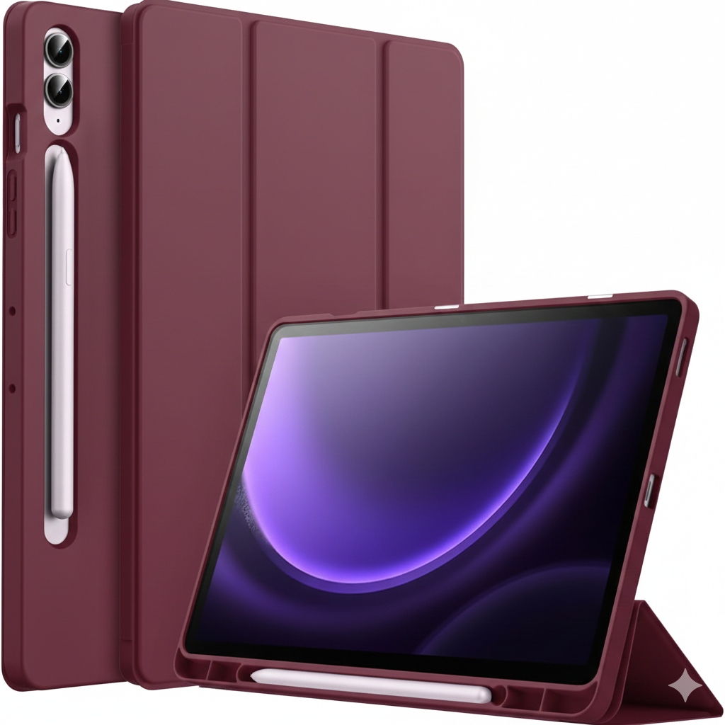 Samsung Galaxy Tab S10 Plus Kalem Şarjına Uygun Kalemlikli Uyku Modlu Stromix Standlı Kapaklı Kılıf Sm- X820 Bordo