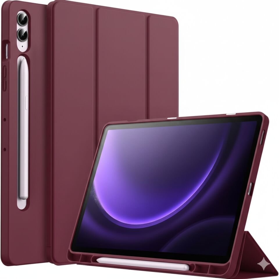Samsung Galaxy Tab S10 Plus Kalem Şarjına Uygun Kalemlikli Uyku Modlu Stromix Standlı Kapaklı Kılıf Sm- X820 Bordo