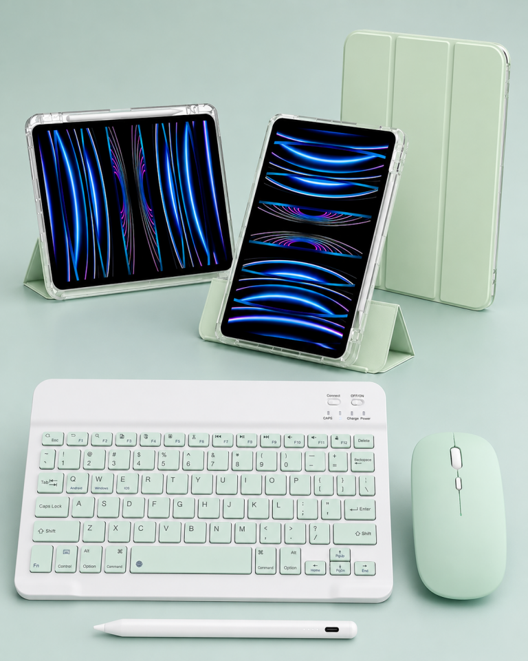 Five-E Apple iPad Air 11 M4 Foldex Yatay ve Dikey Standlı Türkçe Klavye Mouse Kalem ve Kılıf Seti